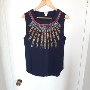 J.crew Navy  Top -Embroidery-